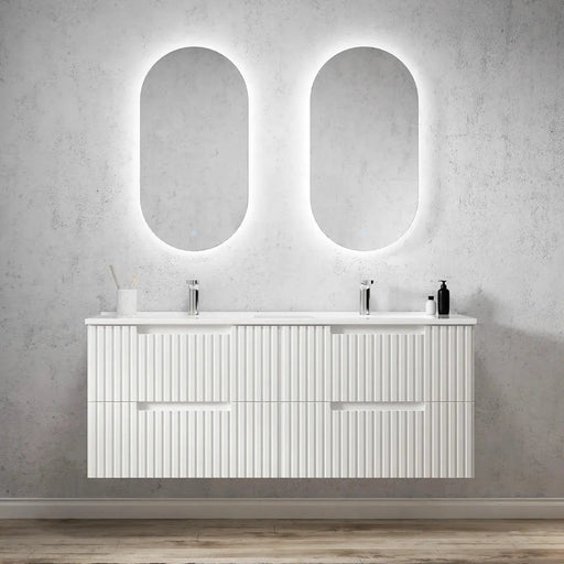 SATIN WHITE NOOSA 1500MM WALL HUNG DOUBLE BASIN VANITY FIL Kitchen Bathroom
