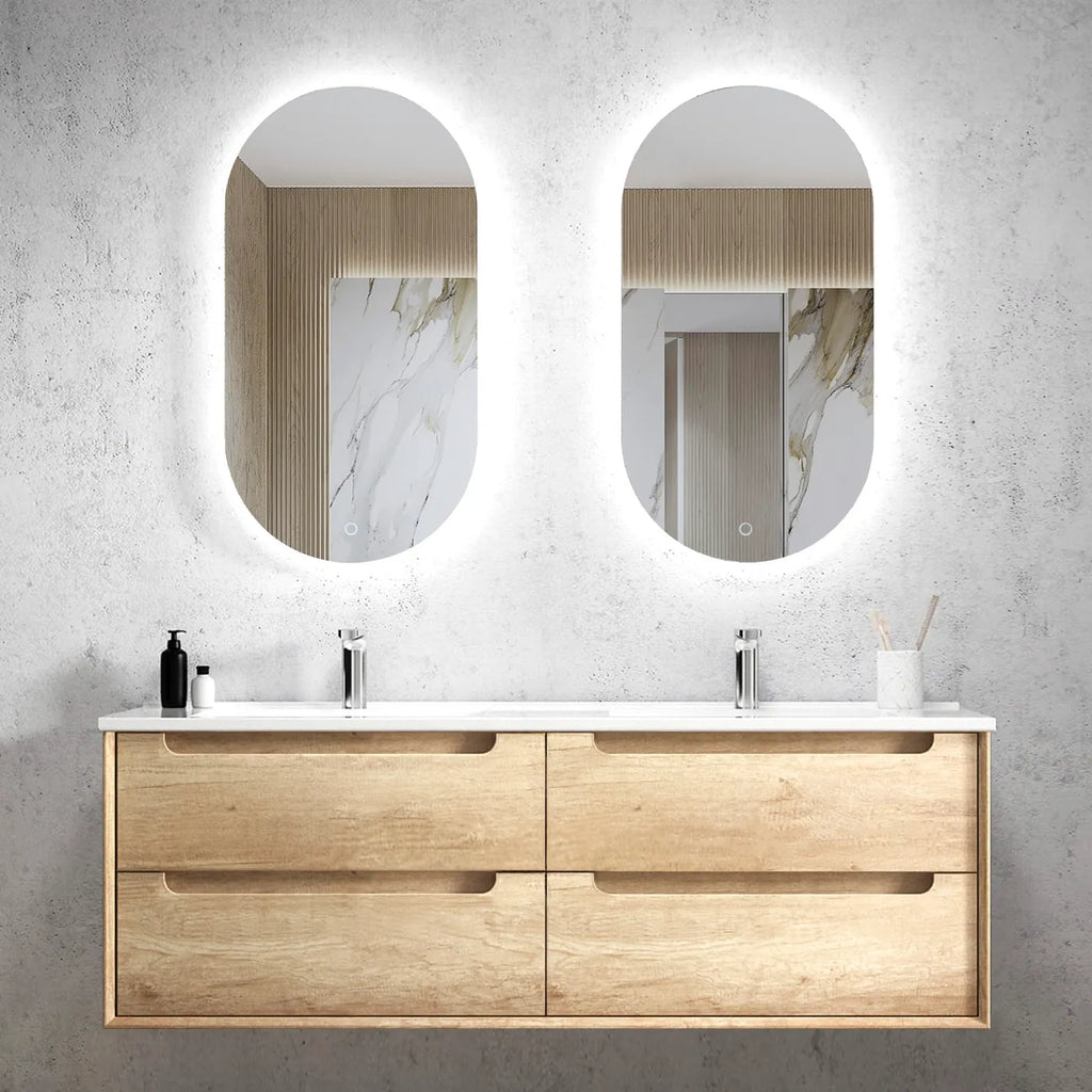 NATURAL OAK BYRON 1500MM DOUBLE BOWL WALL HUNG VANITY