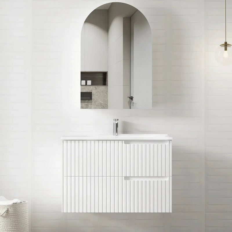 SATIN WHITE NOOSA 900MM WALL HUNG VANITY FIL Kitchen Bathroom