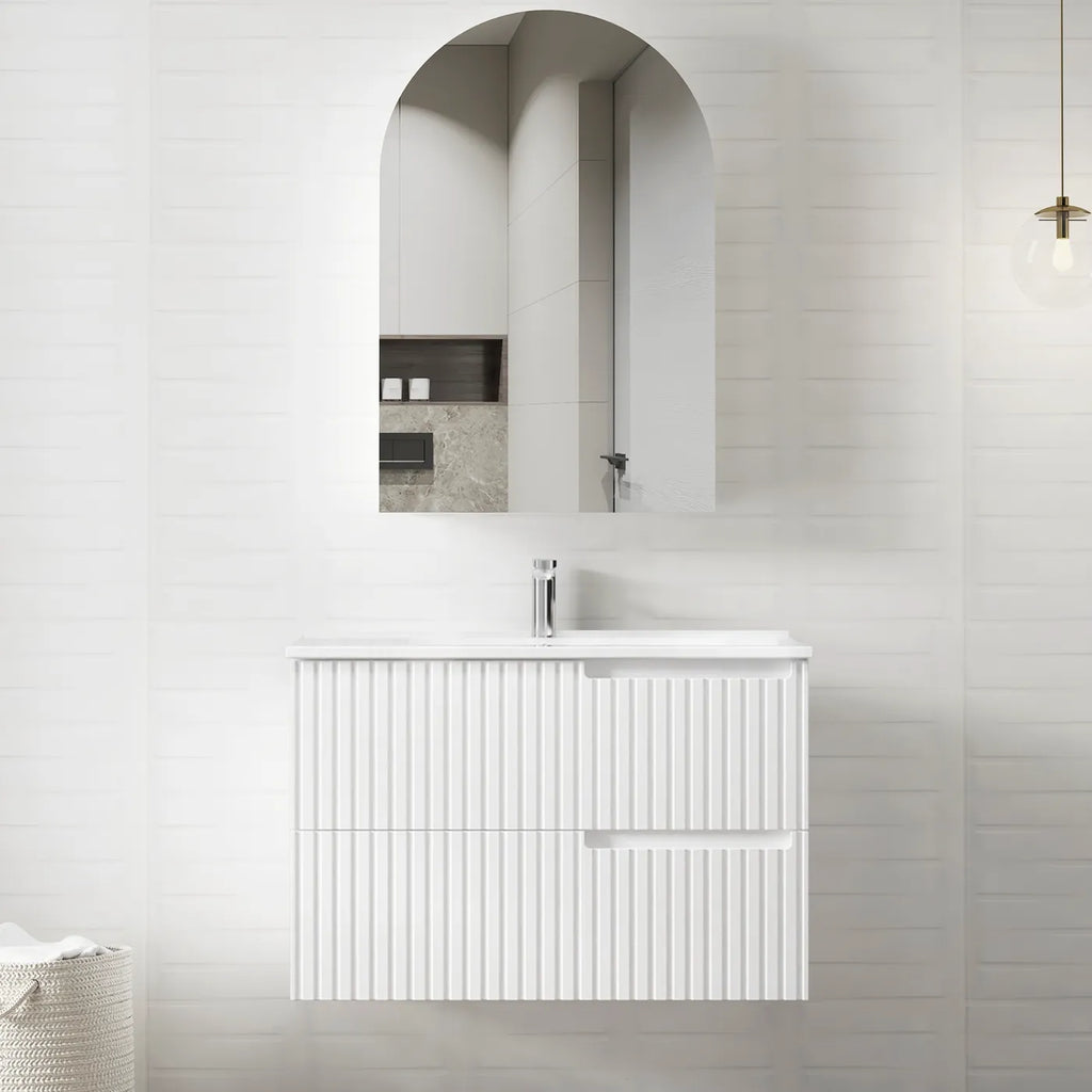 SATIN WHITE NOOSA 900MM WALL HUNG VANITY