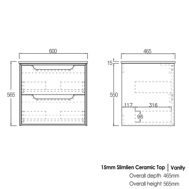 NATURAL OAK BYRON 600MM WALL HUNG VANITY FIL Kitchen Bathroom