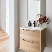 NATURAL OAK BYRON 600MM WALL HUNG VANITY FIL Kitchen Bathroom