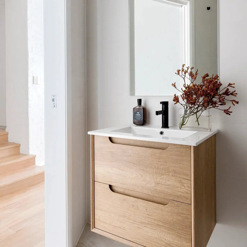 NATURAL OAK BYRON 600MM WALL HUNG VANITY FIL Kitchen Bathroom