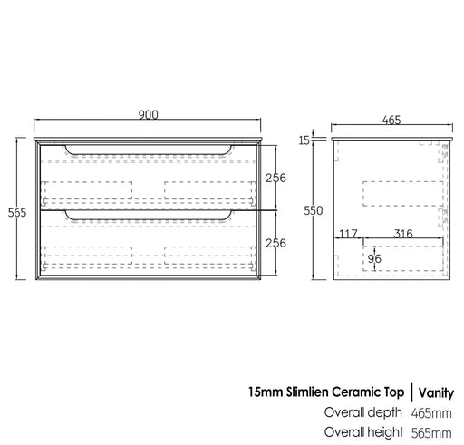 NATURAL OAK BYRON 900MM WALL HUNG VANITY FIL Kitchen Bathroom