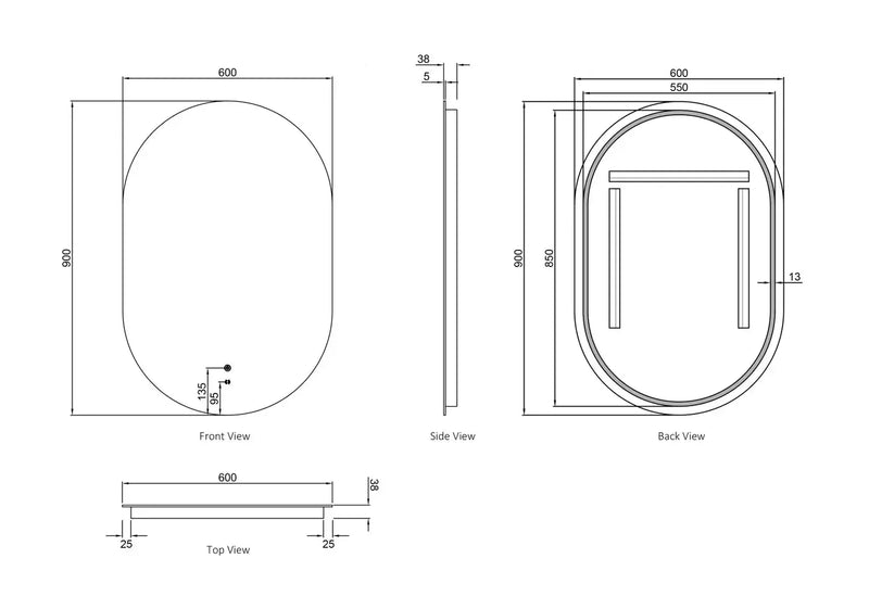 LED Noosa Frameless Mirror 900(H)x600(W) - FIL Kitchen Bathroom
