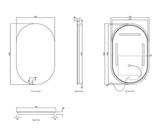 LED Noosa 1500(W)x750(H) Frameless Tuffi Mirror - Install Horizontal or Vertical - FIL Kitchen Bathroom