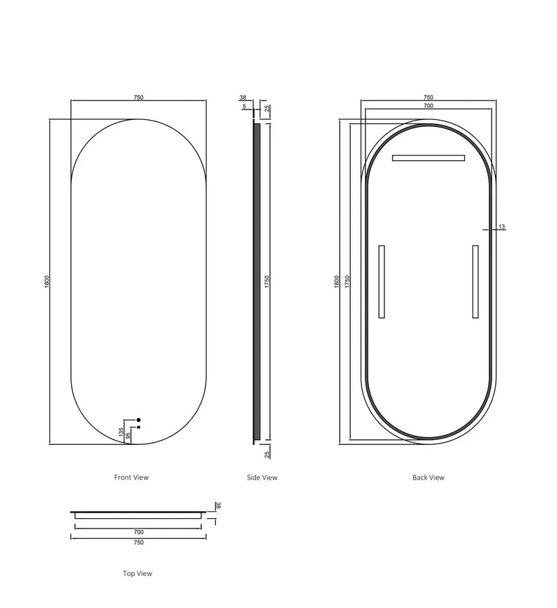 LED Noosa Frameless Mirror 1800(W)x750(H) - FIL Kitchen Bathroom