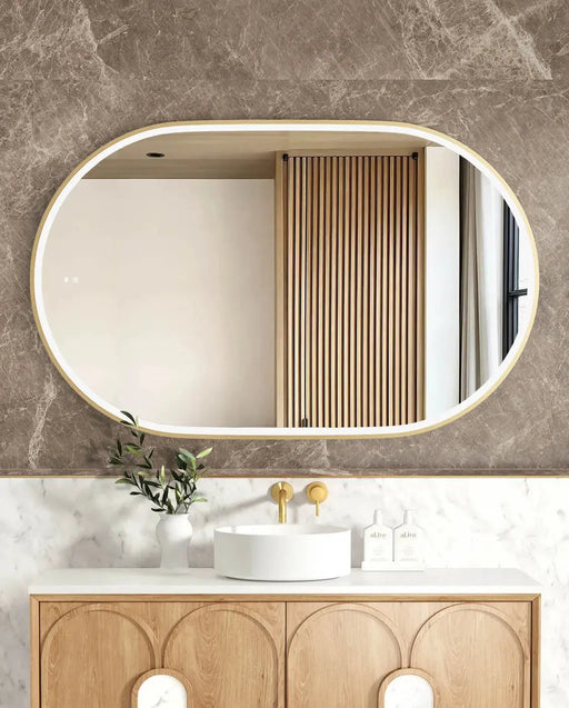 LED Noosa Frame Mirror Gold Metal 1200(W)x750(H) - FIL Kitchen Bathroom