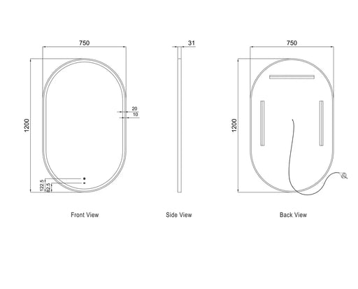 LED Noosa Frame Mirror Gold Metal 1200(W)x750(H) - FIL Kitchen Bathroom
