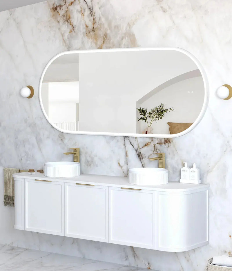 LED Noosa White Metal Frame Mirror 1800(W)x750(H) - FIL Kitchen Bathroom