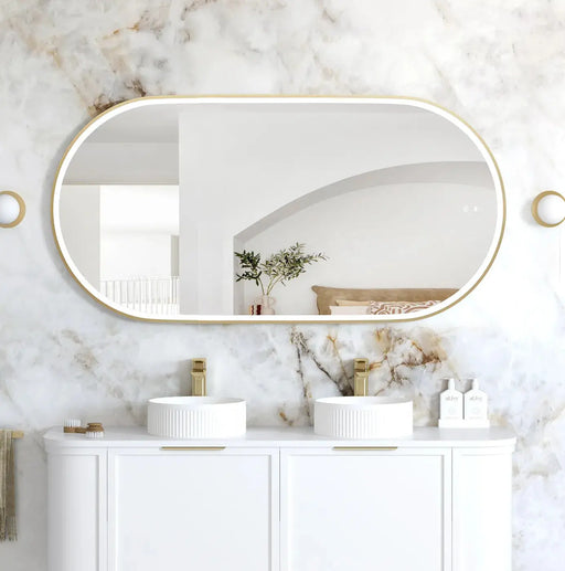 LED Noosa Gold Metal Frame Mirror 1500(W)x750(H) - FIL Kitchen Bathroom