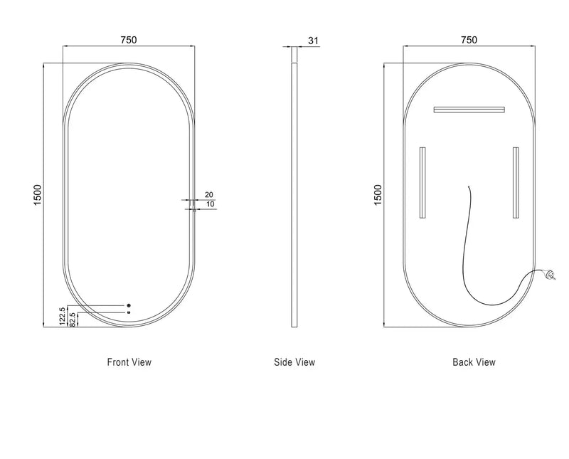 LED Noosa Gold Metal Frame Mirror 1500(W)x750(H) - FIL Kitchen Bathroom