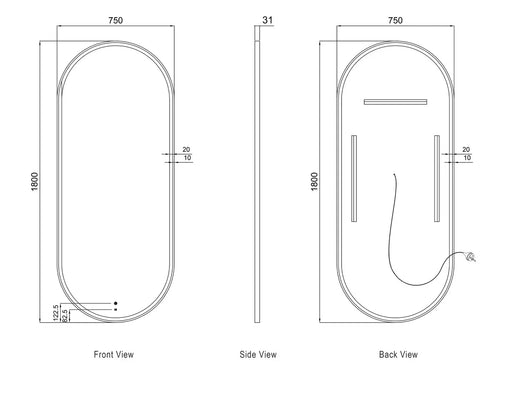 LED Noosa Framed Mirror Gold Metal 1800(W)x750(H) - FIL Kitchen Bathroom