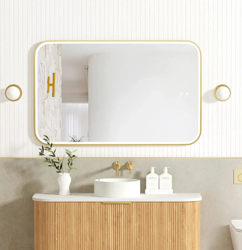LED Newport Gold Metal Frame Mirror 1200(W)x750(H) - FIL Kitchen Bathroom