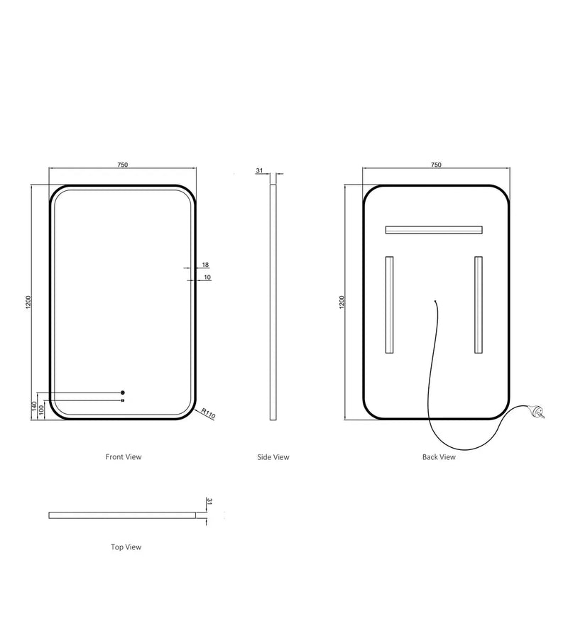 LED Newport Gold Metal Frame Mirror 1200(W)x750(H) - FIL Kitchen Bathroom