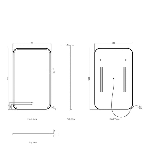 LED Newport Gold Metal Frame Mirror 1200(W)x750(H) - FIL Kitchen Bathroom