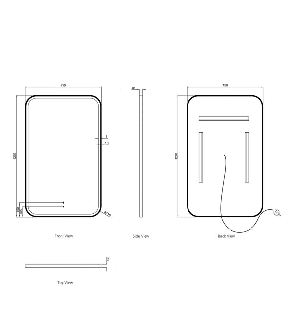LED Newport Gold Metal Frame Mirror 1200(W)x750(H)