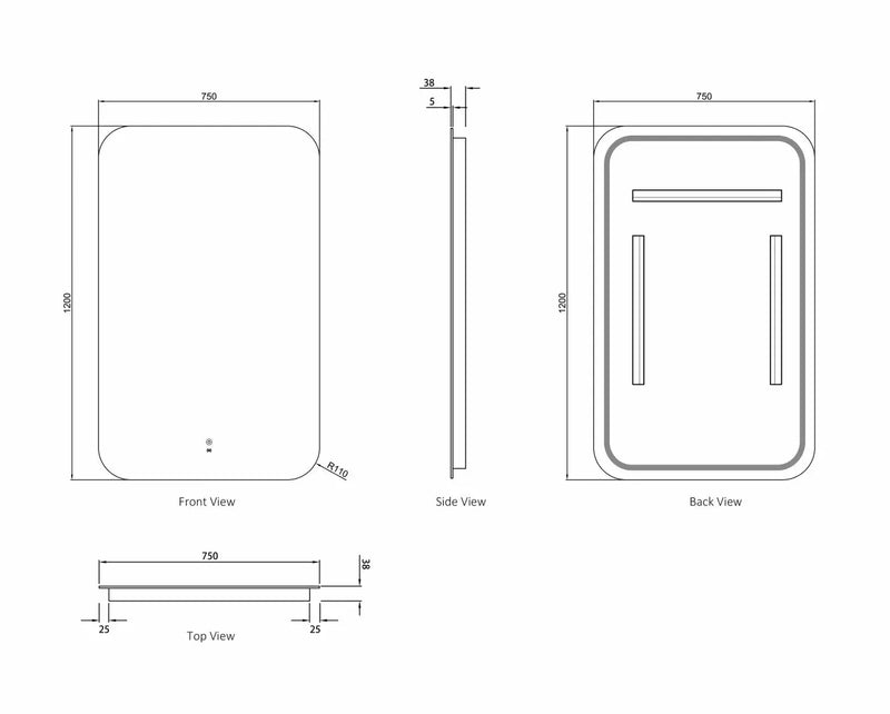 LED Newport Frameless Mirror 1200(W)x750(H) - FIL Kitchen Bathroom