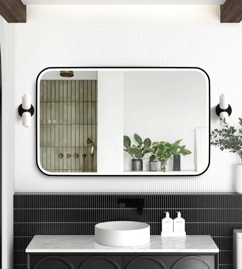LED Newport Black Metal Frame Mirror 1200(W)x750(H) - FIL Kitchen Bathroom