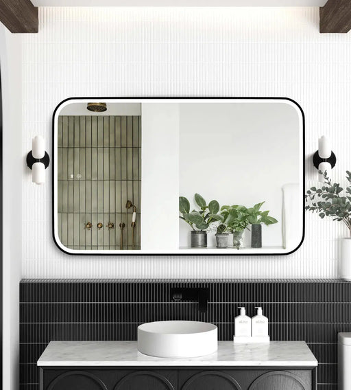 LED Newport Black Metal Frame Mirror 1200(W)x750(H) - FIL Kitchen Bathroom