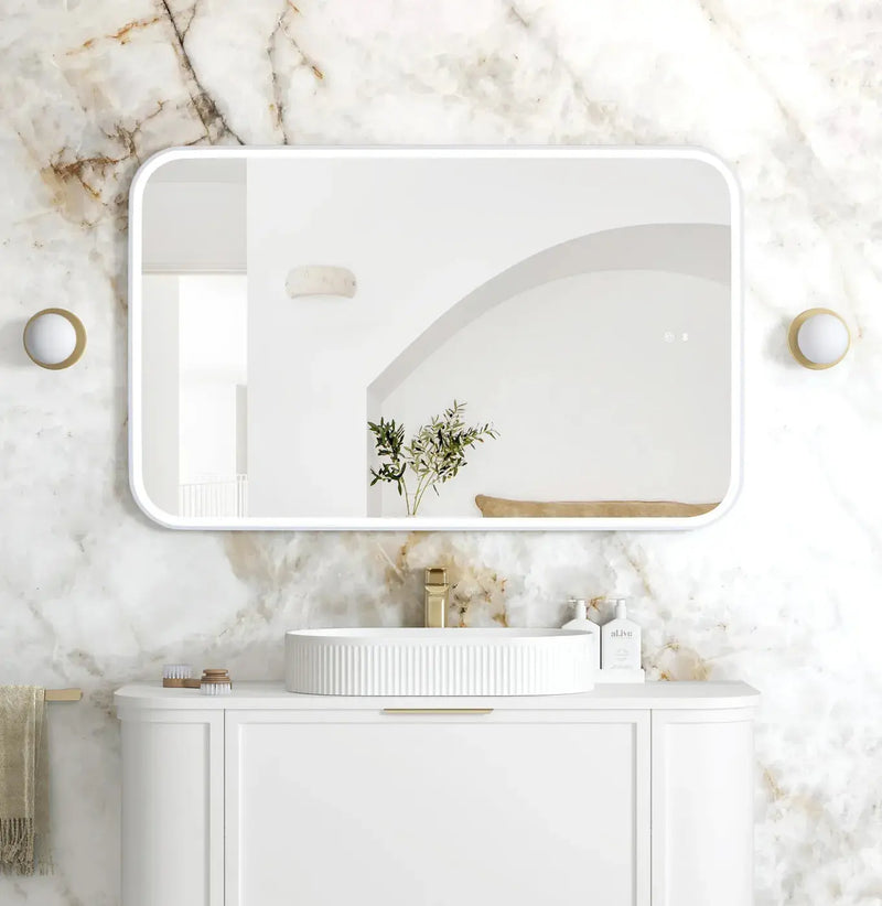 LED Newport White Metal Frame Mirror 1200(W)x750(H) - FIL Kitchen Bathroom