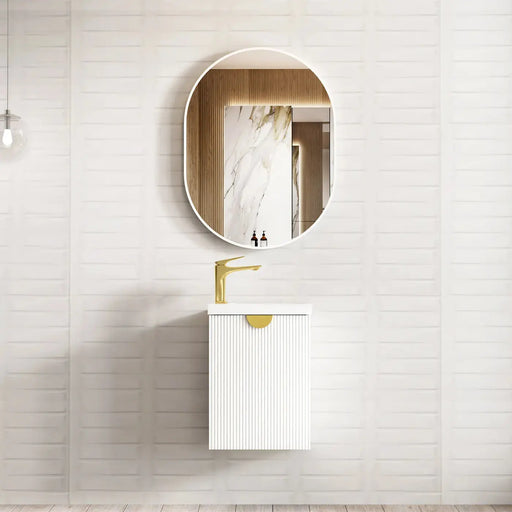 Mini Ensuite Vanity Matte White Fluted Vanity With Ceramic Top 400mm - FIL Kitchen Bathroom