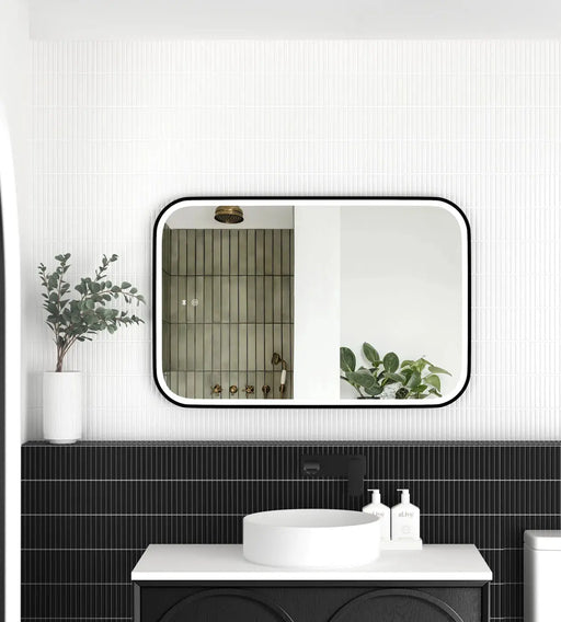 LED Newport Black Metal Frame Mirror 900(H)x600(W) - FIL Kitchen Bathroom