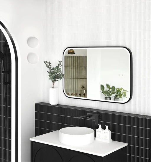 LED Newport Black Metal Frame Mirror 900(H)x600(W) - FIL Kitchen Bathroom