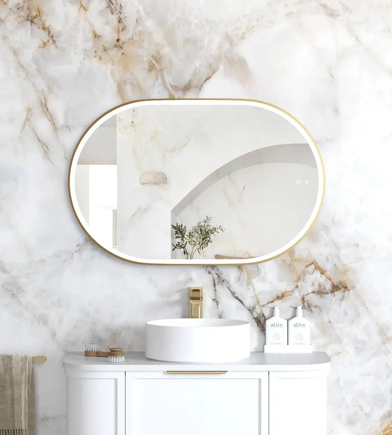 LED Noosa Gold Metal Frame Mirror  900(H)x600(W) - FIL Kitchen Bathroom