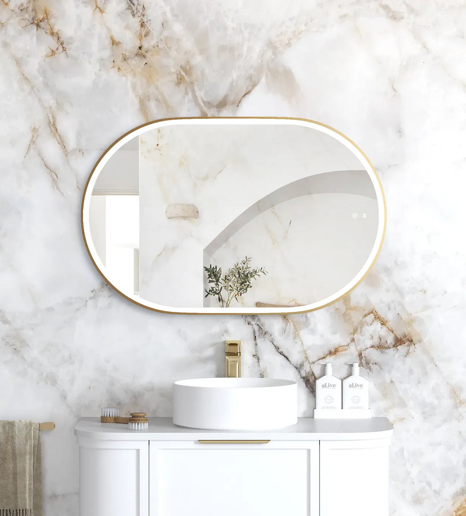 LED Noosa Gold Metal Frame Mirror  900(H)x600(W)