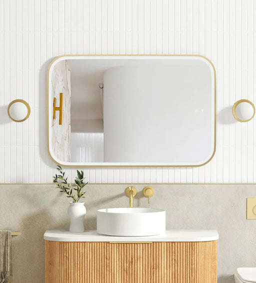 LED Newport Gold Metal Frame Mirror 900(H)x600(W) - FIL Kitchen Bathroom
