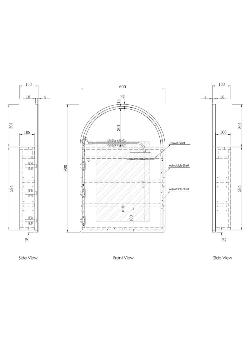 LED Archie Black Oak Shaving Cabinet  900(H)x600(W)mm - FIL Kitchen Bathroom