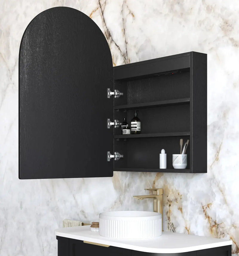 LED Archie Black Oak Shaving Cabinet  900(H)x600(W)mm - FIL Kitchen Bathroom