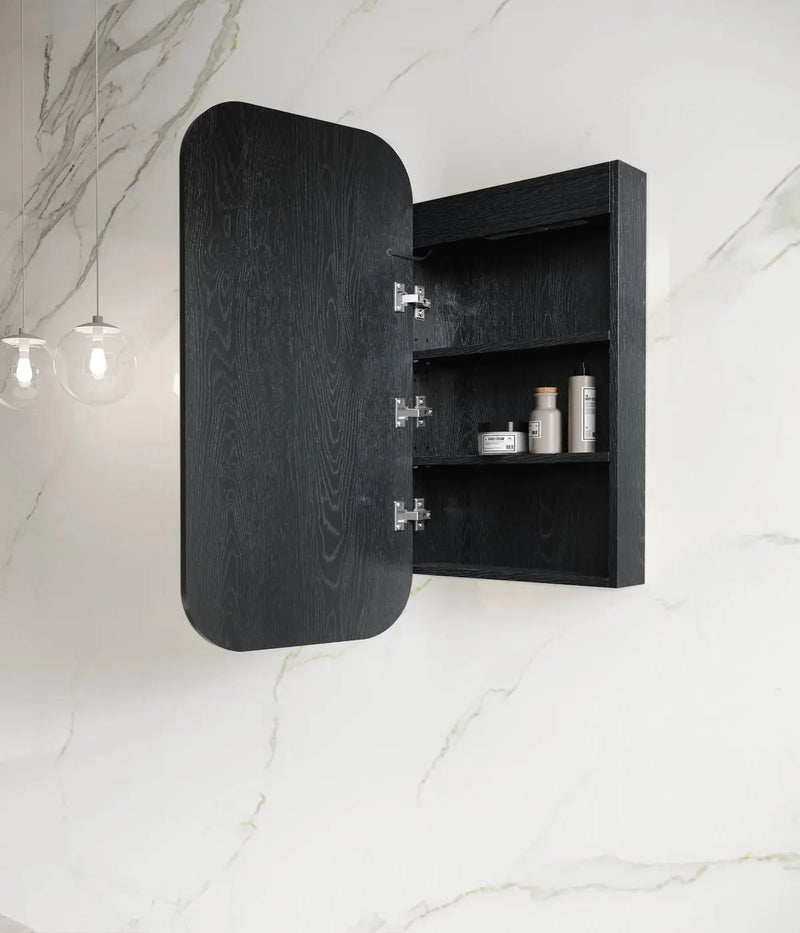 LED Newport Black Oak Shaving Cabinet  900(H)x450(W) - FIL Kitchen Bathroom