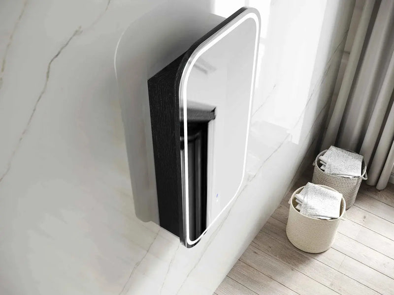 LED Newport Black Oak Shaving Cabinet  900(H)x450(W) - FIL Kitchen Bathroom