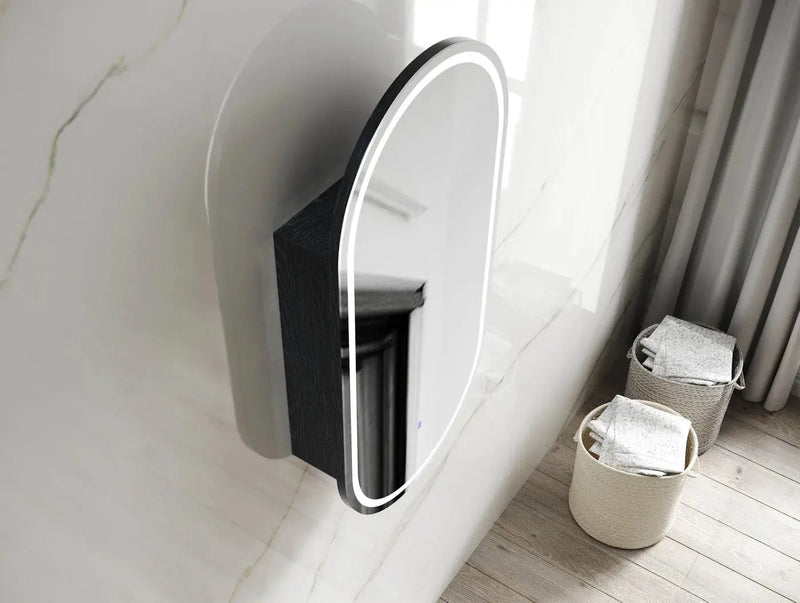 LED Noosa Black Oak Shaving Cabinet  900(H)x450(W)mm - FIL Kitchen Bathroom