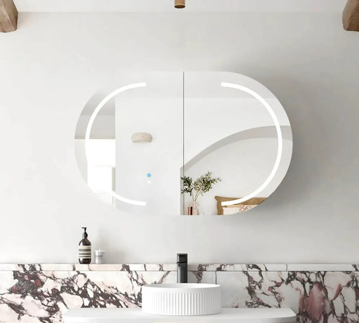 LED Bondi Shaving Cabinet Natural Oak/Black Oak/White 900(W)x600(H)mm - FIL Kitchen Bathroom