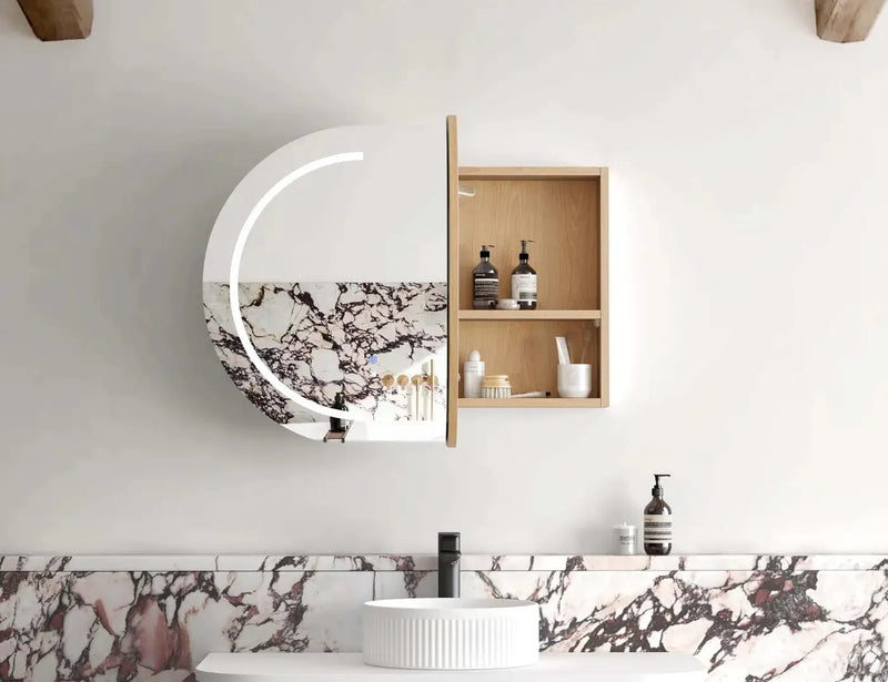 LED Bondi Shaving Cabinet Natural Oak/Black Oak/White 900(W)x600(H)mm - FIL Kitchen Bathroom