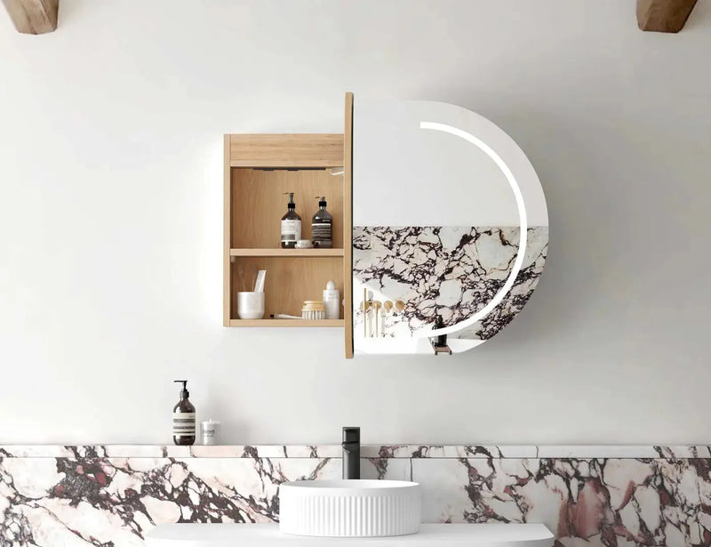 LED Bondi Shaving Cabinet Natural Oak/Black Oak/White 900(W)x600(H)mm - FIL Kitchen Bathroom