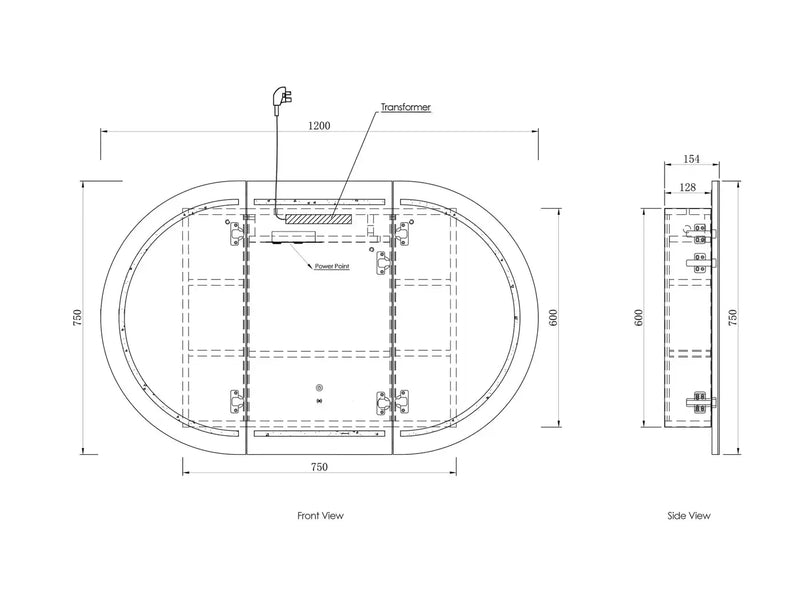 LED Bondi Shaving Cabinet  Natural Oak/Matte White/Black Oak 1200(W)x750(H)mm - FIL Kitchen Bathroom