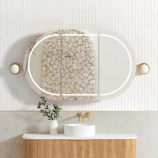 LED Bondi Shaving Cabinet  Natural Oak/Matte White/Black Oak 1200(W)x750(H)mm - FIL Kitchen Bathroom