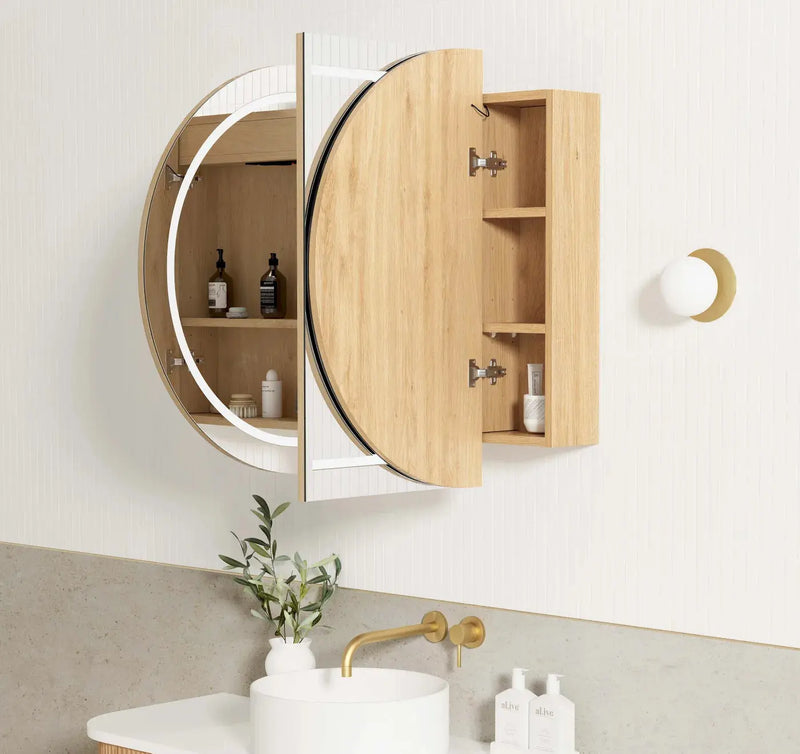 LED Bondi Shaving Cabinet  Natural Oak/Matte White/Black Oak 1200(W)x750(H)mm - FIL Kitchen Bathroom