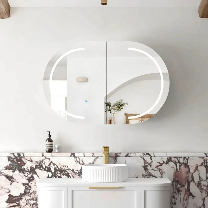 LED Bondi Shaving Cabinet Natural Oak/Black Oak/White 900(W)x600(H)mm - FIL Kitchen Bathroom