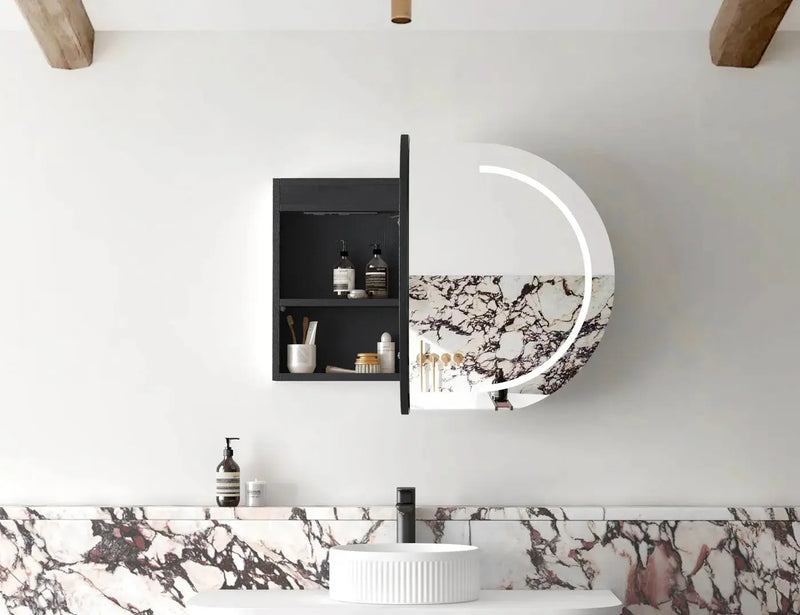 LED Bondi Shaving Cabinet Natural Oak/Black Oak/White 900(W)x600(H)mm - FIL Kitchen Bathroom