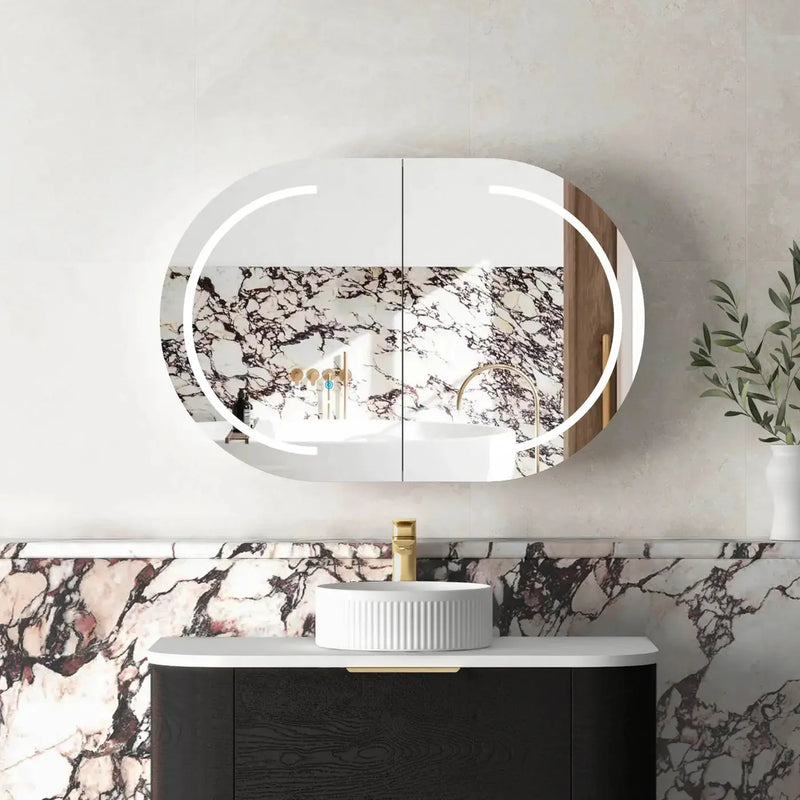 LED Bondi Shaving Cabinet Natural Oak/Black Oak/White 900(W)x600(H)mm - FIL Kitchen Bathroom