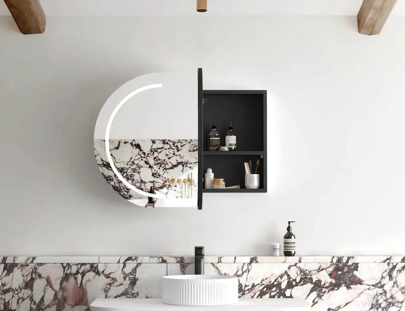 LED Bondi Shaving Cabinet Natural Oak/Black Oak/White 900(W)x600(H)mm - FIL Kitchen Bathroom