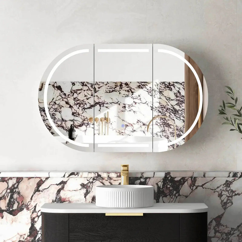 LED Bondi Shaving Cabinet  Natural Oak/Matte White/Black Oak 1200(W)x750(H)mm - FIL Kitchen Bathroom