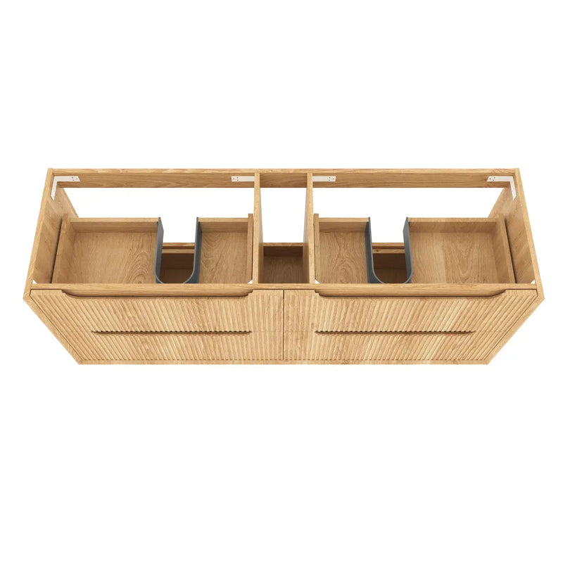 Byron Fluted Four Drawer Double Bowl Wall Hung Vanity Woodland Oak 1200mm/1500mm - FIL Kitchen Bathroom