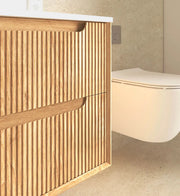 Byron Fluted Four Drawer Double Bowl Wall Hung Vanity Woodland Oak 1200mm/1500mm - FIL Kitchen Bathroom