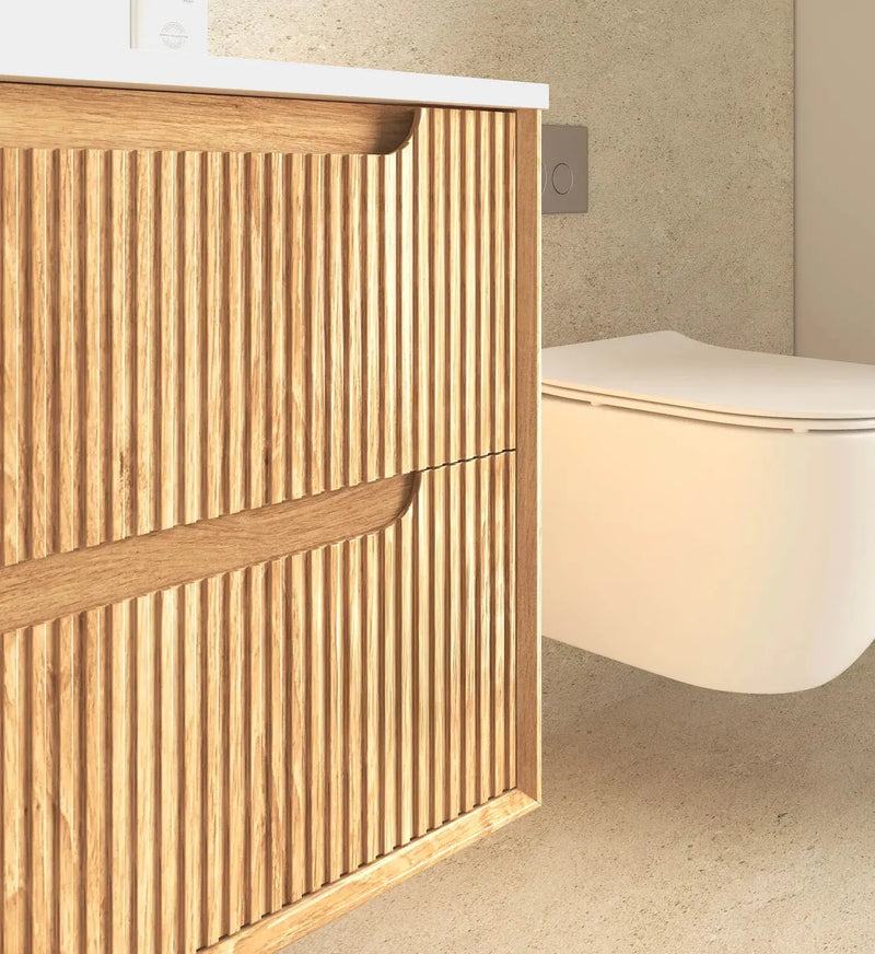 Byron Fluted Four Drawer Double Bowl Wall Hung Vanity Woodland Oak 1200mm/1500mm - FIL Kitchen Bathroom